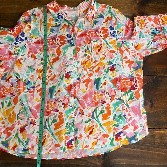Chico's No Iron Watercolor Floral Button Front Shirt 100% Linen Women's 4 US 20 - Picture 8 of 9